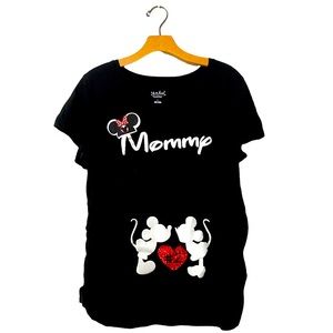 Maternity “Mommy #2” Mickey & Minnie Black T- Shirt
